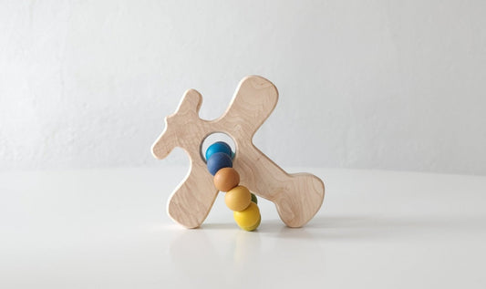 Airplane Wood Grasping Toy With Teething Beads Bannor Toys
