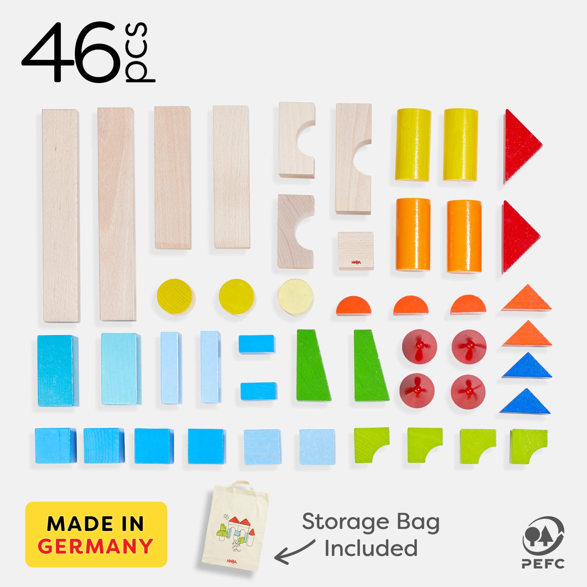 Colored Wooden Building Blocks - 46 Piece Set HABA USA