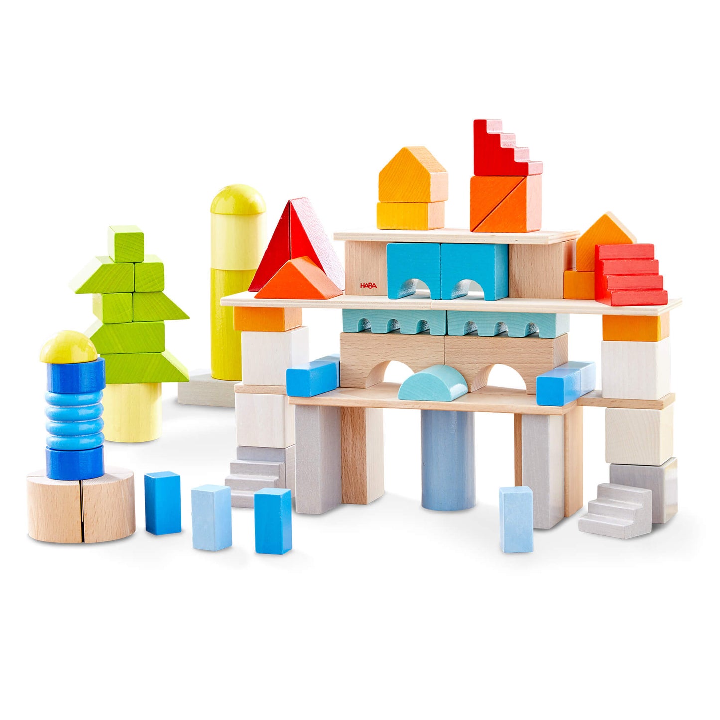 Colored Wooden Building Blocks - 85 Piece Set HABA USA