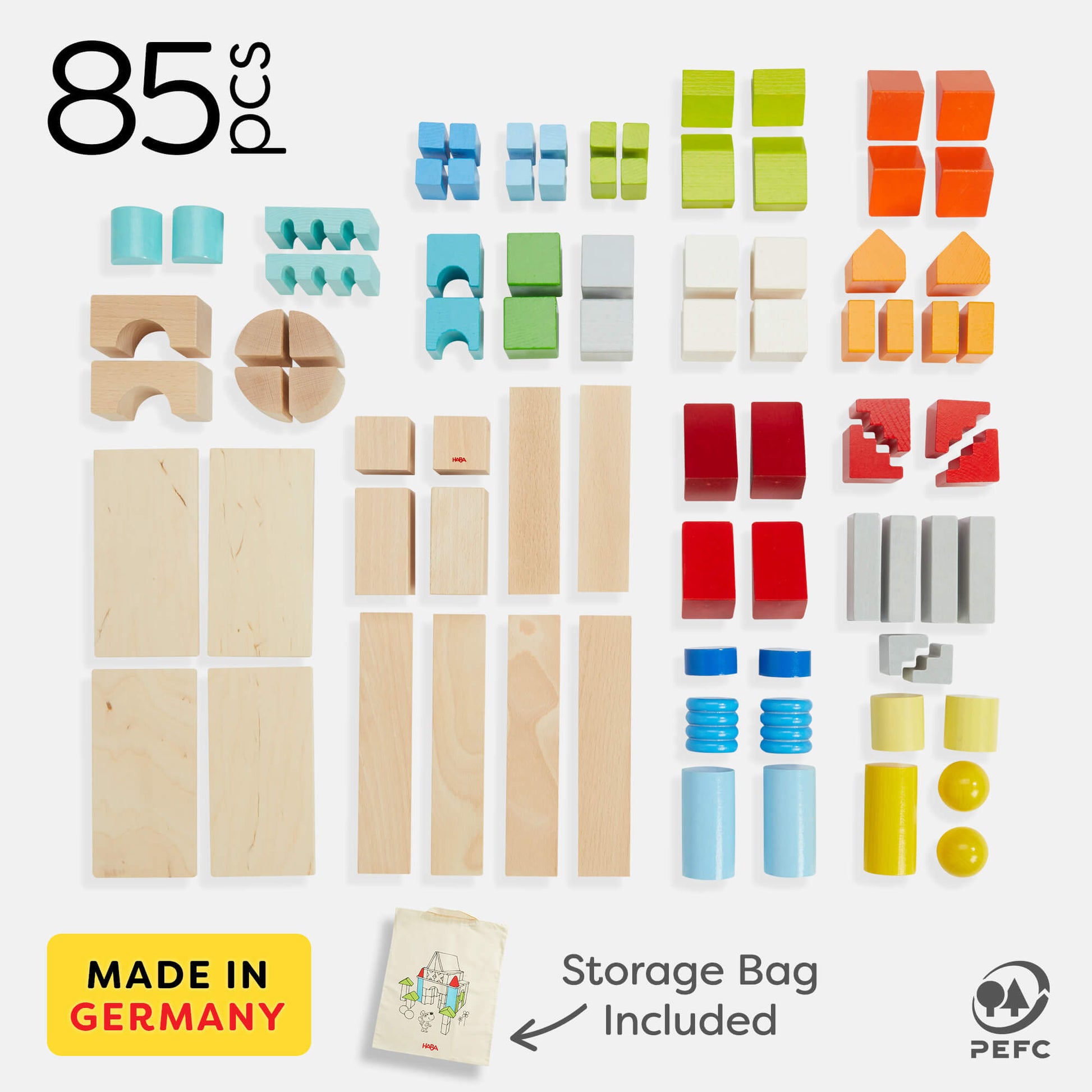 Colored Wooden Building Blocks - 85 Piece Set HABA USA